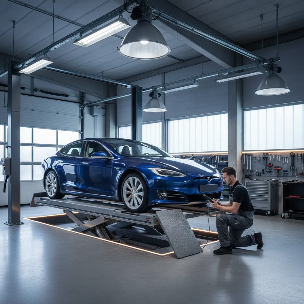 APK keuring — auto op de hefbrug bij Frucar